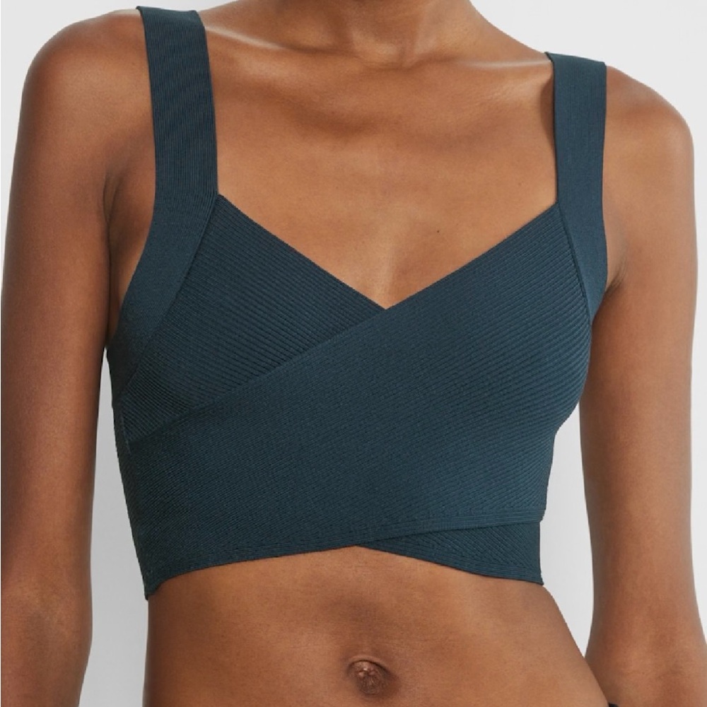 Babaton Textured Crossover Bralette in Teal